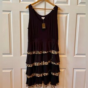 Avenue Black and Leopard Tiered Sleeveless Dress Size 18